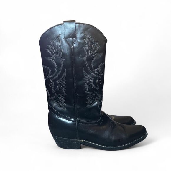 FRAYERI Black Leather Western Cowboy Boots Embroidered No Size See Measurements - Picture 3 of 6